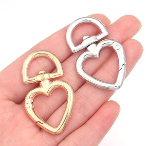 Zinc alloy heart-shaped spring ring lobster clasps in gold and silver for DIY bag accessories