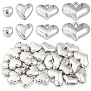 Metallic Silver Electroplated Plastic Heart Beads DIY Jewelry Making Accessories Heart Charms Pendants For Crafting