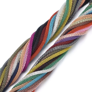 Close-up of 3.2mm colorful mesh corn chains in multiple metallic finishes for DIY jewelry