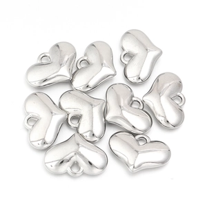 Polished silver heart-shaped CCB beads pendants with hanging loops for DIY jewelry making