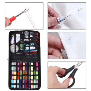 Kit de couture portable avec 18 bobines de fil, aiguilles et ciseaux en étui zippé noir