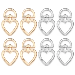 Set of 8 heart-shaped swivel lobster clasps in gold and silver zinc alloy metal