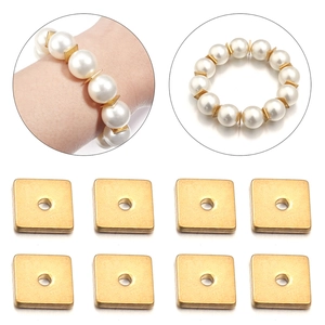 Geometric square gold spacers for DIY jewelry making with pearl bracelet display