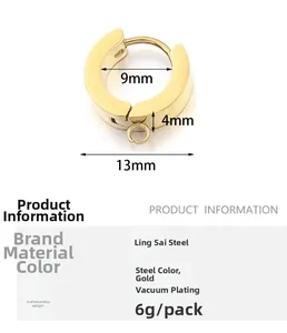 Esquema técnico con medidas de 9mm y 13mm para pendientes de aro en acero inoxidable