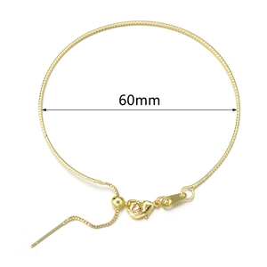 Adjustable golden copper box chain bracelet with sliding ball clasp and pin needle design