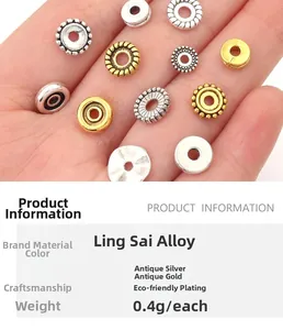 Macro detail van vintage legering kralen voor DIY sieraden met maat en gewichtsinfo