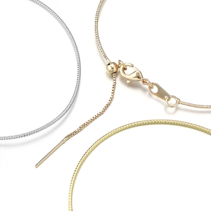 Detail of adjustable copper box chain and snake chains with lobster clasp for DIY jewelry