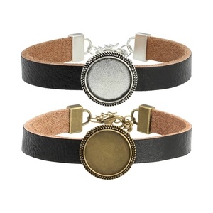 DIY Armband Basis Echtes Leder Armband Antik Bronze Silber Rundes Tablett Verstellbare Schmuckherstellung Unisex