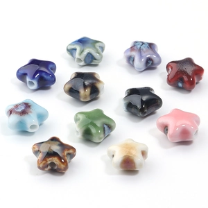 Perles en céramique en forme d'étoile avec glaçure et trous pour bijoux artisanaux