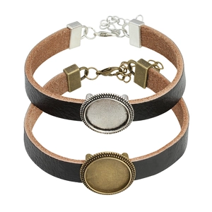 Vintage flaches Lederarmband mit ovalem Metall-Inlay für DIY-Schmuckherstellung