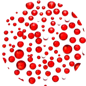 Macro view of multi-size faceted red glass rhinestones with flat backs for nail art