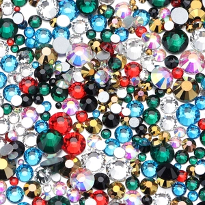 Flatback round faceted glass rhinestones in assorted vibrant colors for nail art DIY