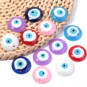 Flat round evil eye charm beads with pre-drilled holes for DIY handmade jewelry making