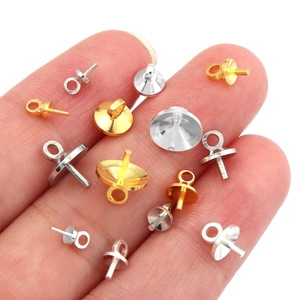 Copper pearl peg bail caps in gold and silver finish for DIY jewelry making
