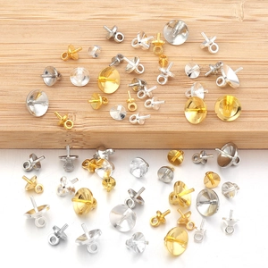 Polished gold and silver copper pearl cup peg bails for DIY jewelry making pendants