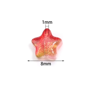 Cuentas de estrella de 8mm en vidrio rojo con pan de oro y agujero de 1mm para joyas DIY