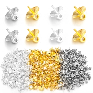 DIY Jewelry Making Copper Artificial Pearl Cup Peg Bails Half Hole Pendant Caps Jewelry Findings Gold Silver White K Plated Craft Parts