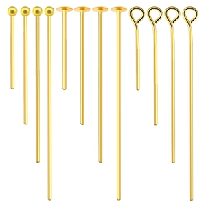 Clous à tête épingles à œil et tiges en T en cuivre doré de longueurs variées pour bijoux