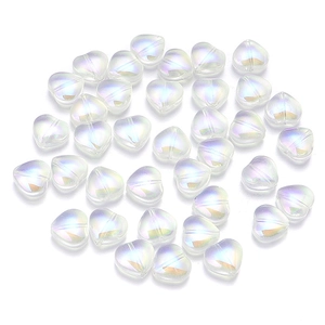 Colorful gradient heart-shaped glass beads with iridescent finish for DIY jewelry making