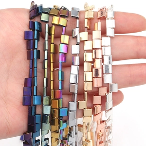 Perles carrées en hématite à double trou de couleurs mixtes pour bijoux faits main