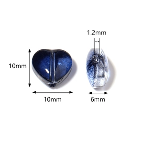 Blue gradient heart glass beads with glitter for DIY jewelry making 10mm size