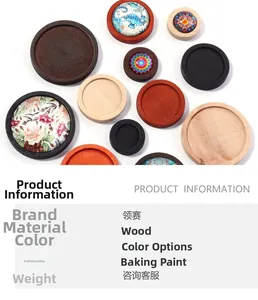 Detailed close-up of assorted round wooden jewelry trays for DIY crafts and display