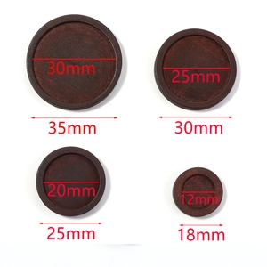 Set of four sizes round vintage dark wood pendant trays for DIY jewelry making