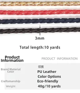 Detail view of 3mm braided PU leather cords in multiple colors for DIY jewelry making