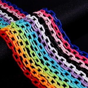 Macro shot of colorful acrylic chain links in rainbow colors for DIY jewelry and accessories