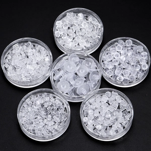 Set of 6 styles transparent silicone earring backs and stoppers in a plastic organizer box