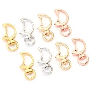 Moon-shaped swivel lobster clasps in gold and silver plating for DIY keychains