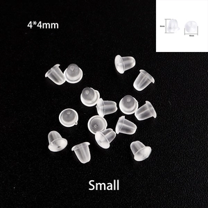 Macro shot of 4x4mm small clear silicone earring backs with bullet shape design