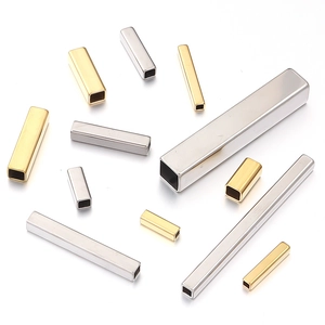 Perles tubes rectangulaires polies or et argent pour la création de bijoux DIY