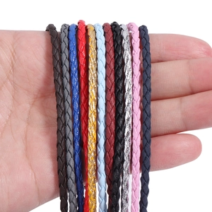 Close-up of 11 colors of 3mm braided PU leather cords for DIY jewelry making