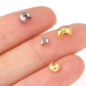 Polierte Quetschperlen-Abdeckungen aus Edelstahl in Gold und Silber für DIY Schmuck