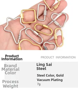 Detailansicht herz- und sternförmiger Edelstahl-Karabiner mit Produktabmessungen