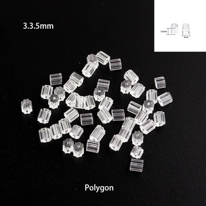 Macro shot of transparent polygon silicone earring backs for jewelry DIY crafts