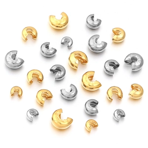 Polierte Quetschperlen-Abdeckungen aus Edelstahl in Gold und Silber für DIY-Schmuck