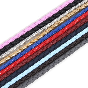 Close-up of 3mm braided PU leather cords in multiple colors for DIY jewelry making