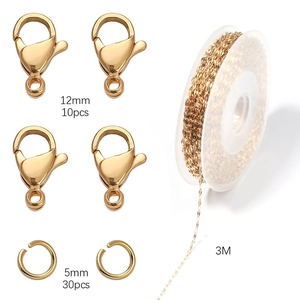 DIY jewelry kit with gold lobster clasps, jump rings and 3m cable chain components