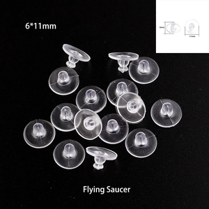 Macro shot of 6x11mm flying saucer clear silicone earring backs for jewelry DIY