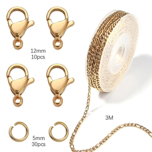 DIY jewelry set with 12mm lobster clasps, 5mm jump rings, and 3m golden Figaro chain spool