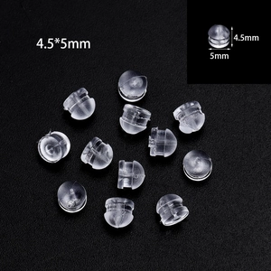 Detailed size view of clear silicone bullet earring backings with dimensions 4.5x5mm