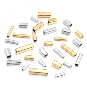 Perles en tube creux rectangulaire en acier inoxydable poli pour bijoux DIY en or et argent