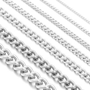 Polished stainless steel curb chains in five different widths for DIY jewelry making