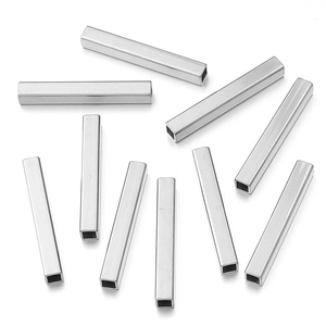 Perles tubulaires rectangulaires en acier poli pour création de bijoux DIY