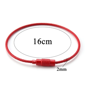16cm red coated stainless steel cable keychain with 2mm thickness and screw clasp