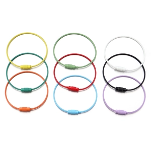 Set of nine colorful steel wire keychains with secure screw lock and vibrant coating