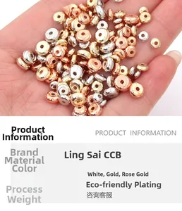 Macro shot of CCB spacer beads in gold, rose gold, and silver for DIY jewelry making