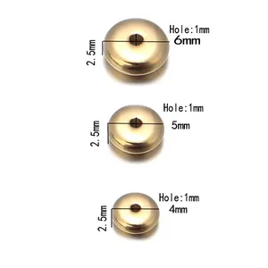 Size comparison chart for gold CCB spacer beads in 4mm, 5mm, and 6mm diameters
